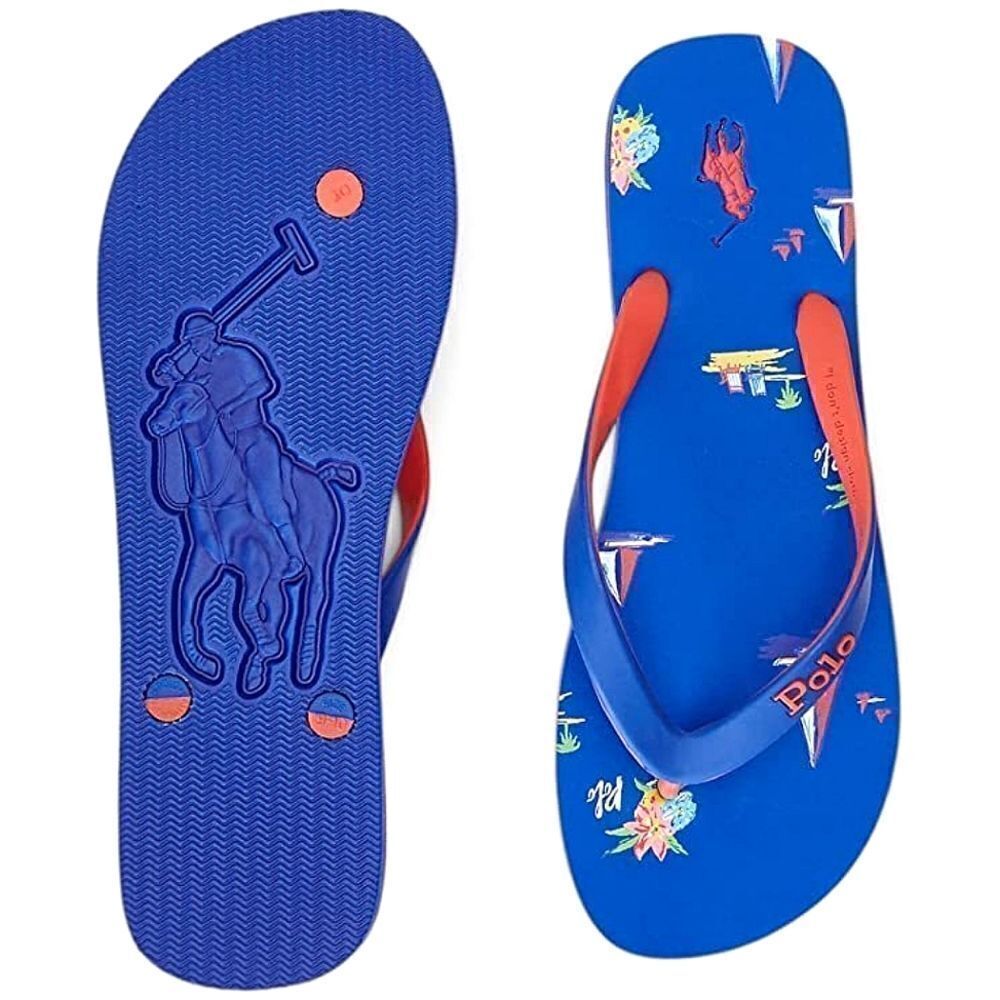 Polo Ralph Lauren Thong Sandals Men's Size 11 Blue Red Beach Ship Vacation New